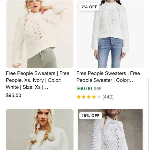 Free people ivory sweetheart mock neck sweater Sz XS - Picture 6 of 6